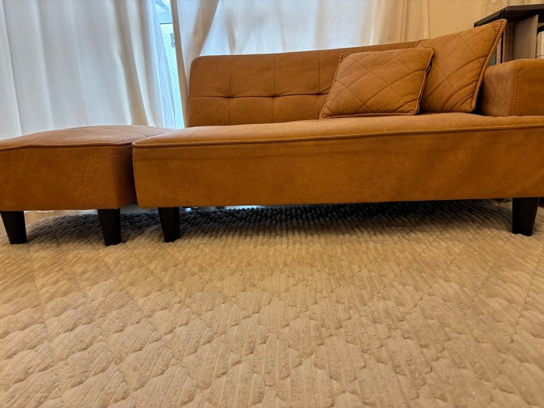 【美品】オットマン付き スエード風ソファ 2人掛け