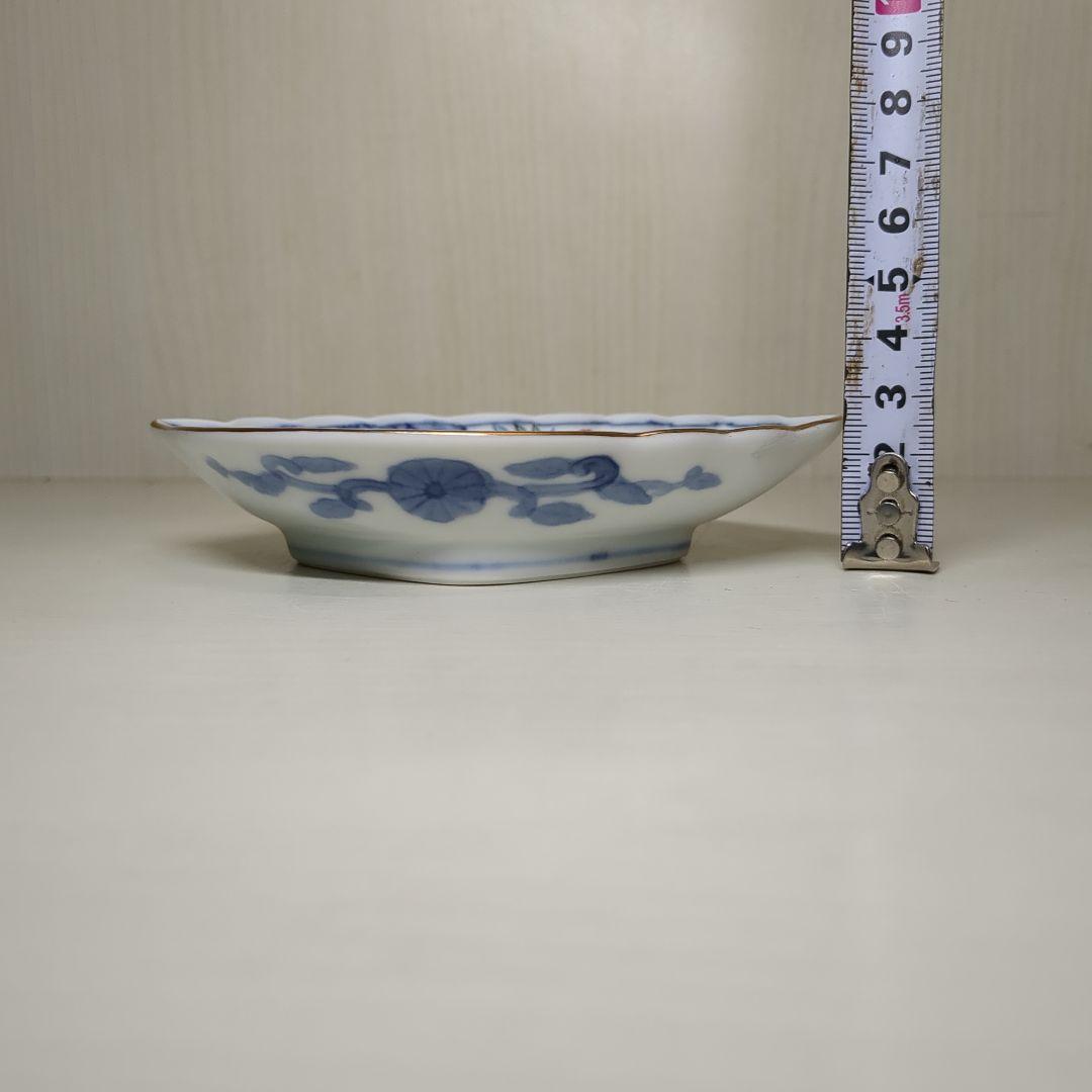 賞美堂　其泉窯　鮑型　金彩色絵菊花唐草紋　和皿揃　小皿揃　銘々皿５枚