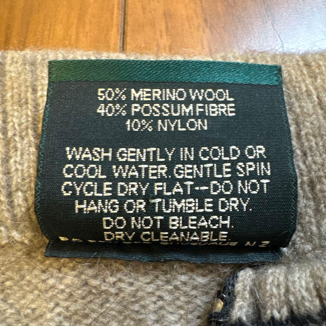 希少 NZ製 ロスロリアン ポッサムメリノウール ニットジャケット S 幾何学柄