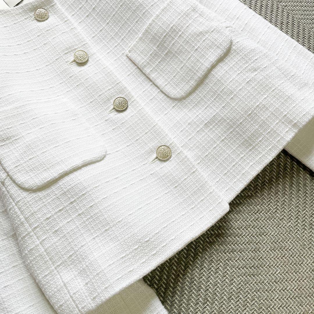 極美品 ANAYI コットンオックスショート ジャケット ノーカラー ツイード