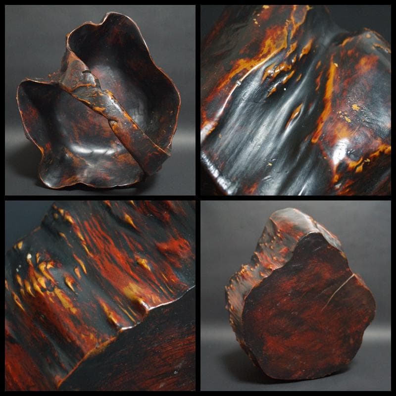 大きな自然木切株 変木 奇形木 くり抜き バスケット籠 カゴ 花籠果物籠オブジェ