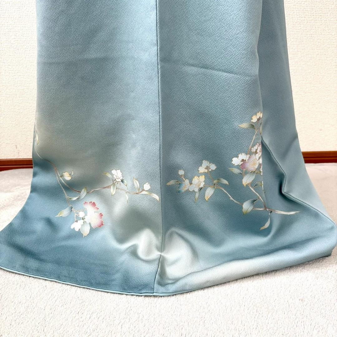 付け下げ 友禅 紋無し 浅縹色 水色 正絹 丈160 裄64 IS1081☆