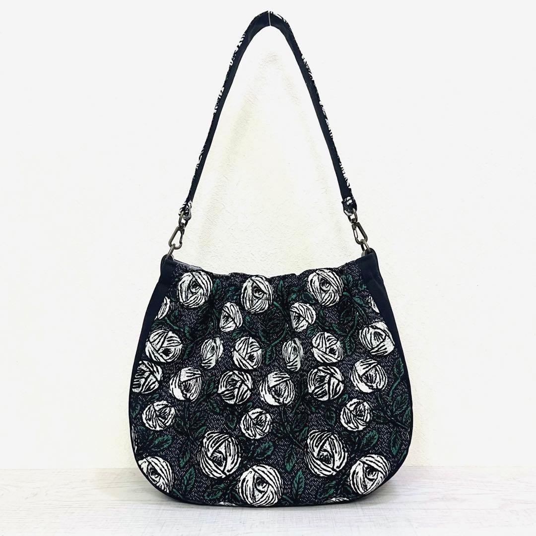 ミナペルホネン　ハンドメイド　ショルダーバッグ　rosyネイビー