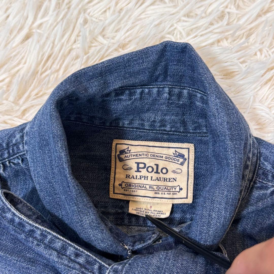す*れ様 ポロラルフローレンボウタイ　ブラウス　ポニー刺繍　リボン　デニム　S