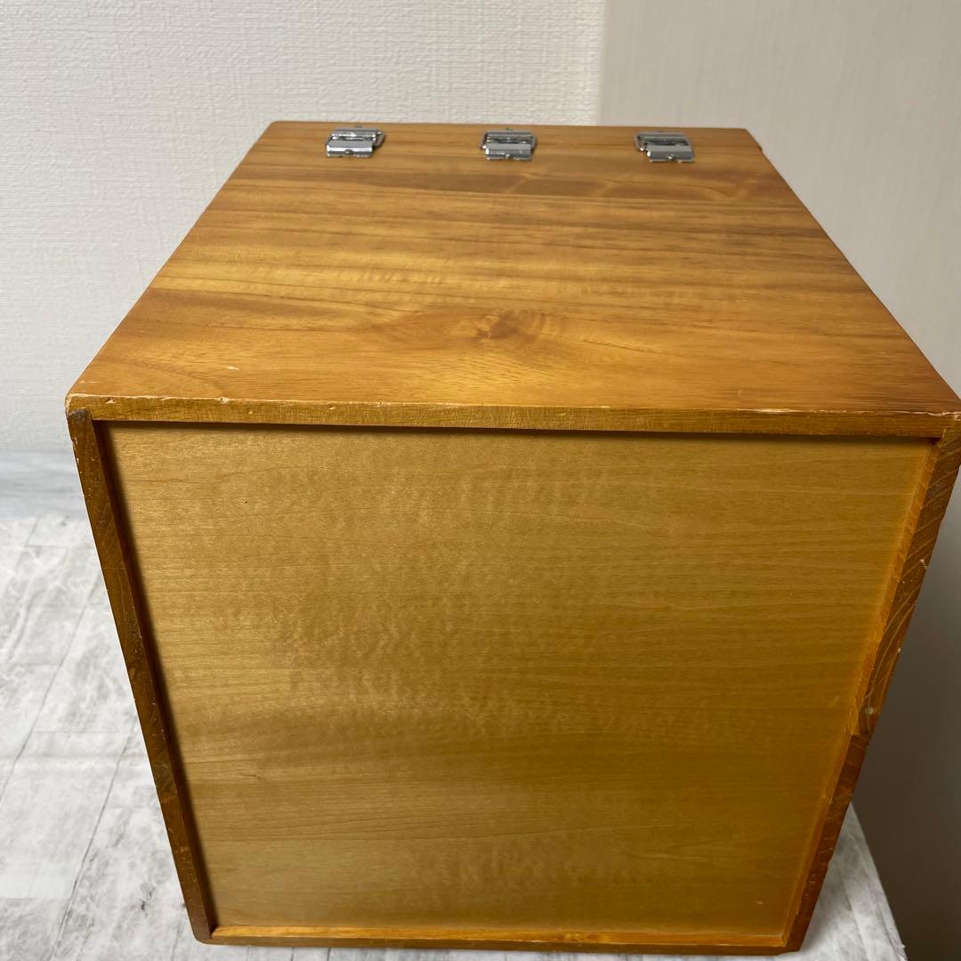 化粧箱 木目 三面鏡 木製 レトロ メイクボックス ドレッサー
