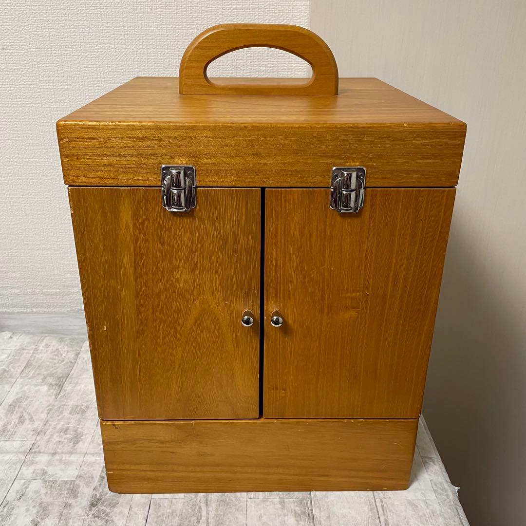 化粧箱 木目 三面鏡 木製 レトロ メイクボックス ドレッサー