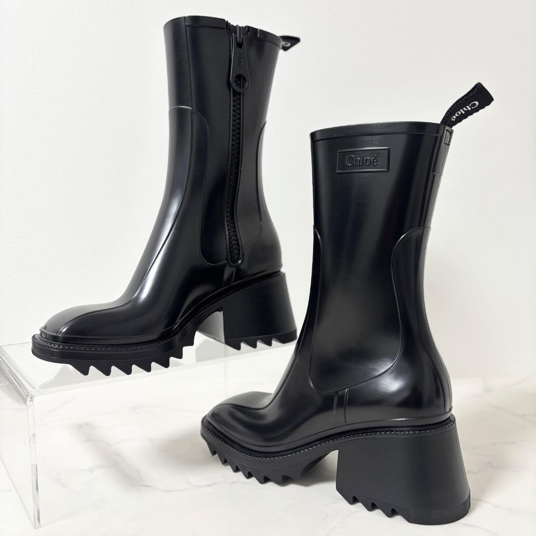 極美品 クロエ 35 BETTY ベティ レインブーツ 防水 長靴 ブラック