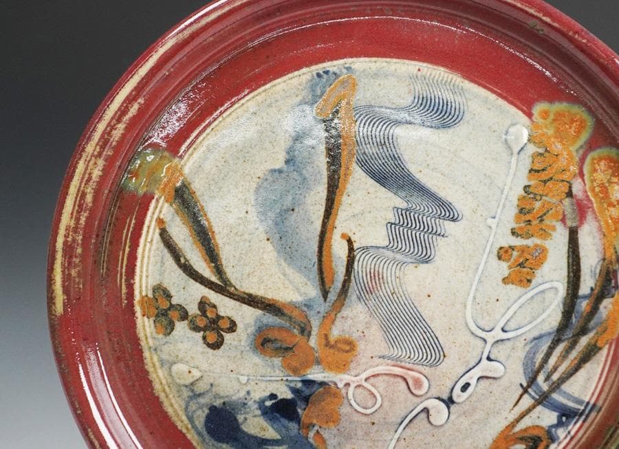 民芸 辰砂草花図皿