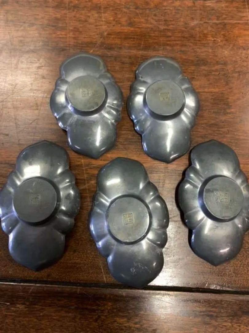 古錫 茶托 五客 【乾茂號造】在銘；BL3-22