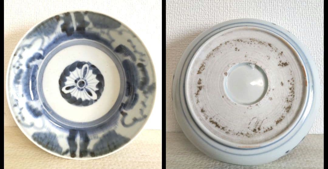 お値下げしました、5枚組　古伊万里　染付　花文　なます