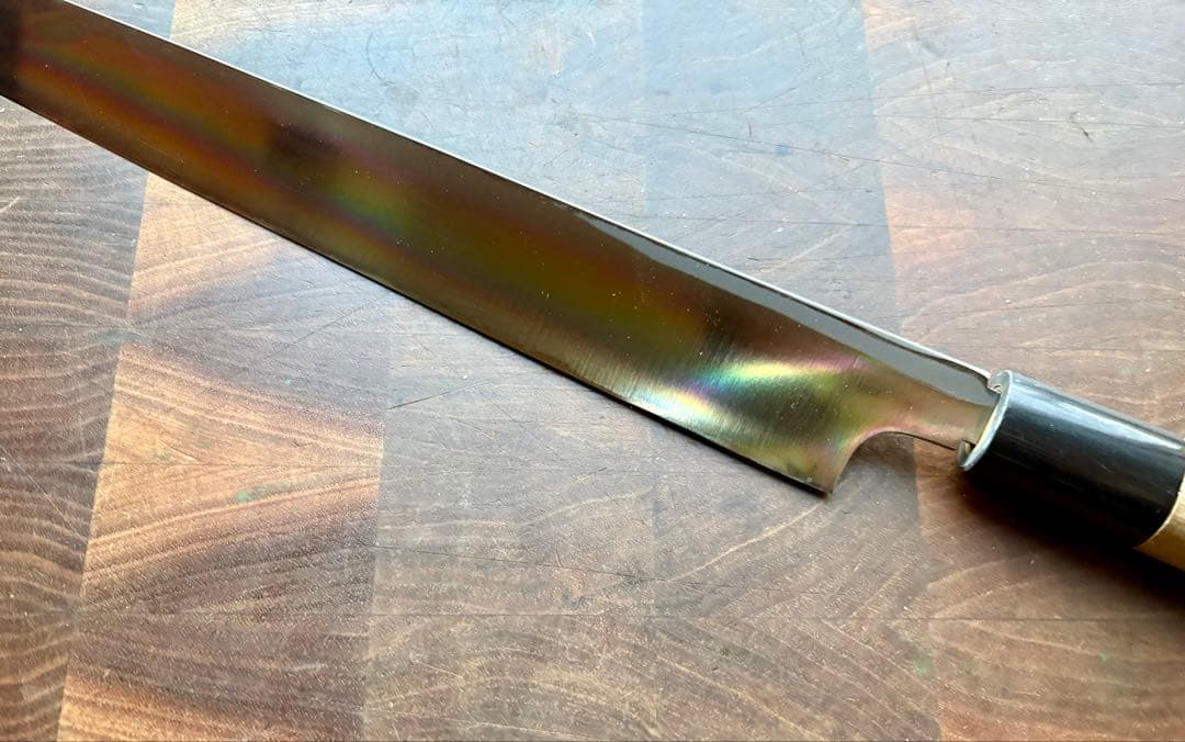 堺打刃物　霞　切付　柳刃9寸　270mm 包丁　白鋼　和包丁　水牛　朴木