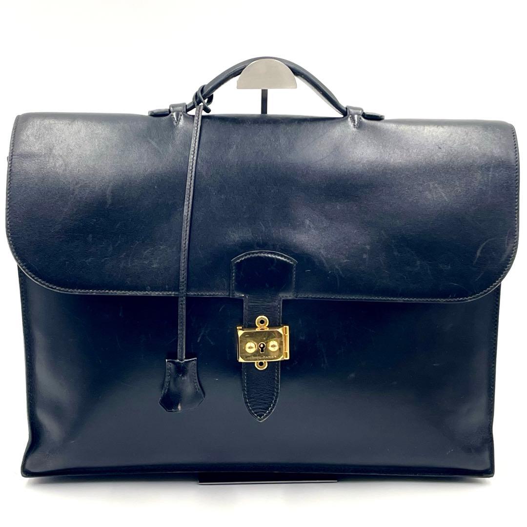 HERMES エルメス サックアデペッシュ41 ボックスカーフ ビジネスバッグ黒