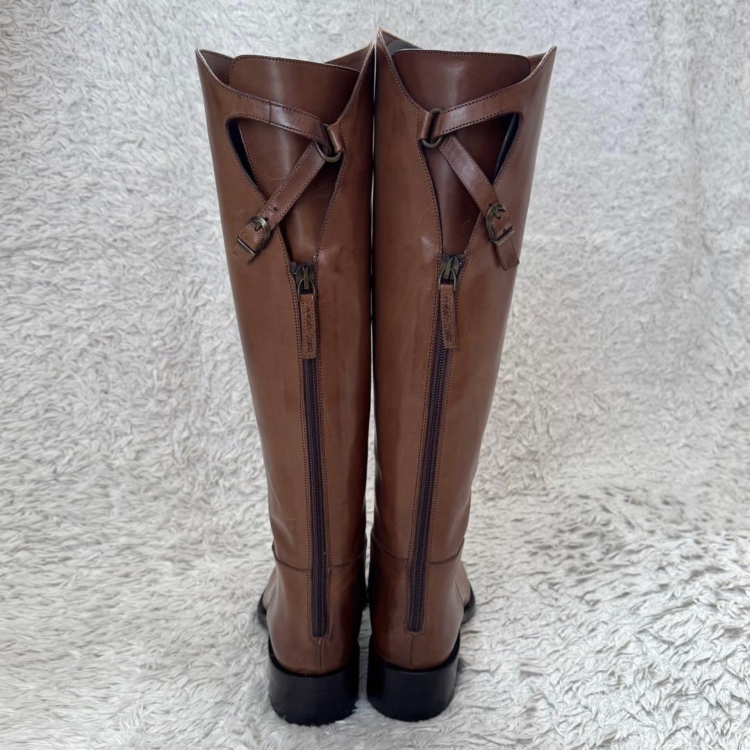 未使用級/EU36 SARTORE サルトル ジョッキーブーツ クロスバック 茶