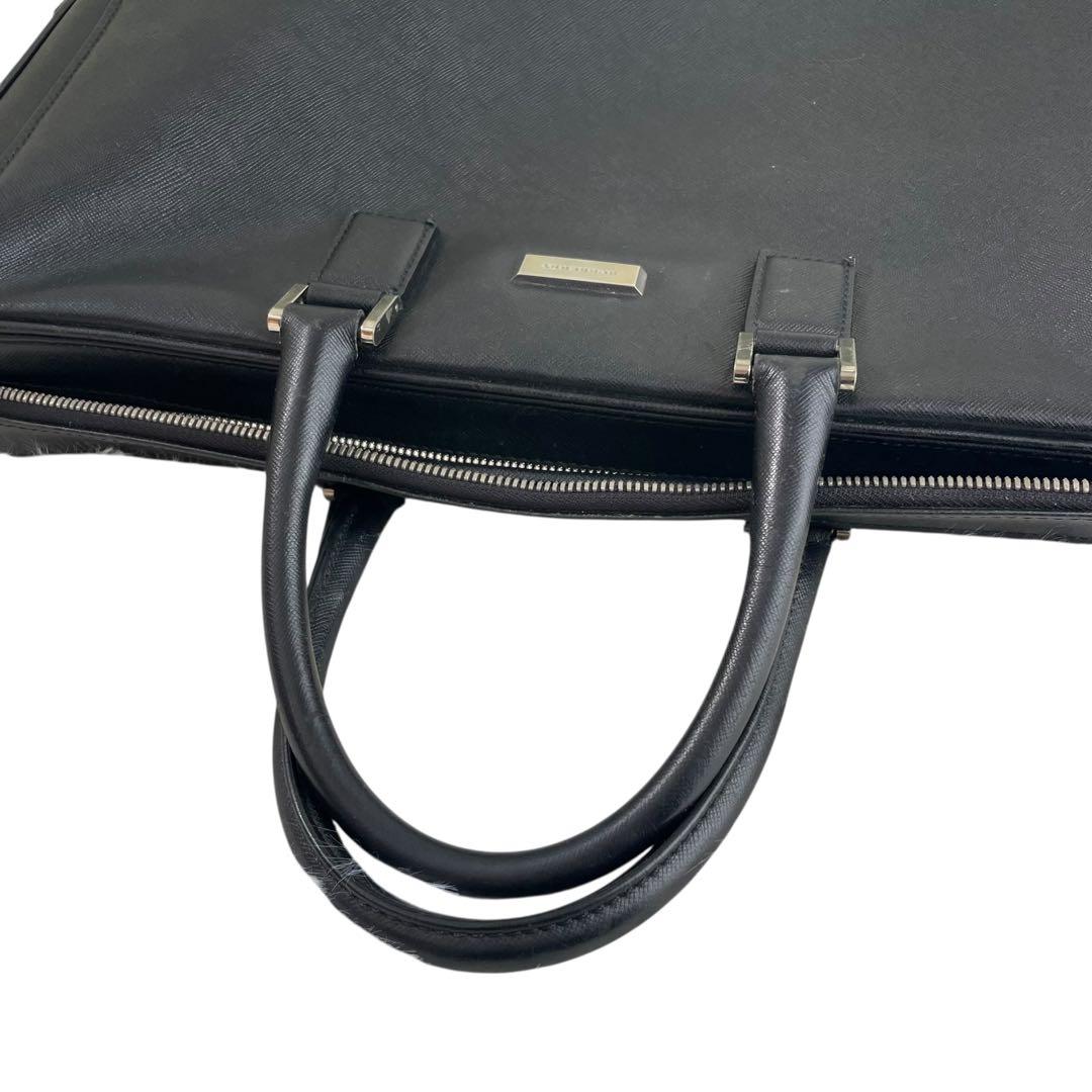 【美品】バーバリー ビジネスバッグ サフィアーノレザー ブラック A4可