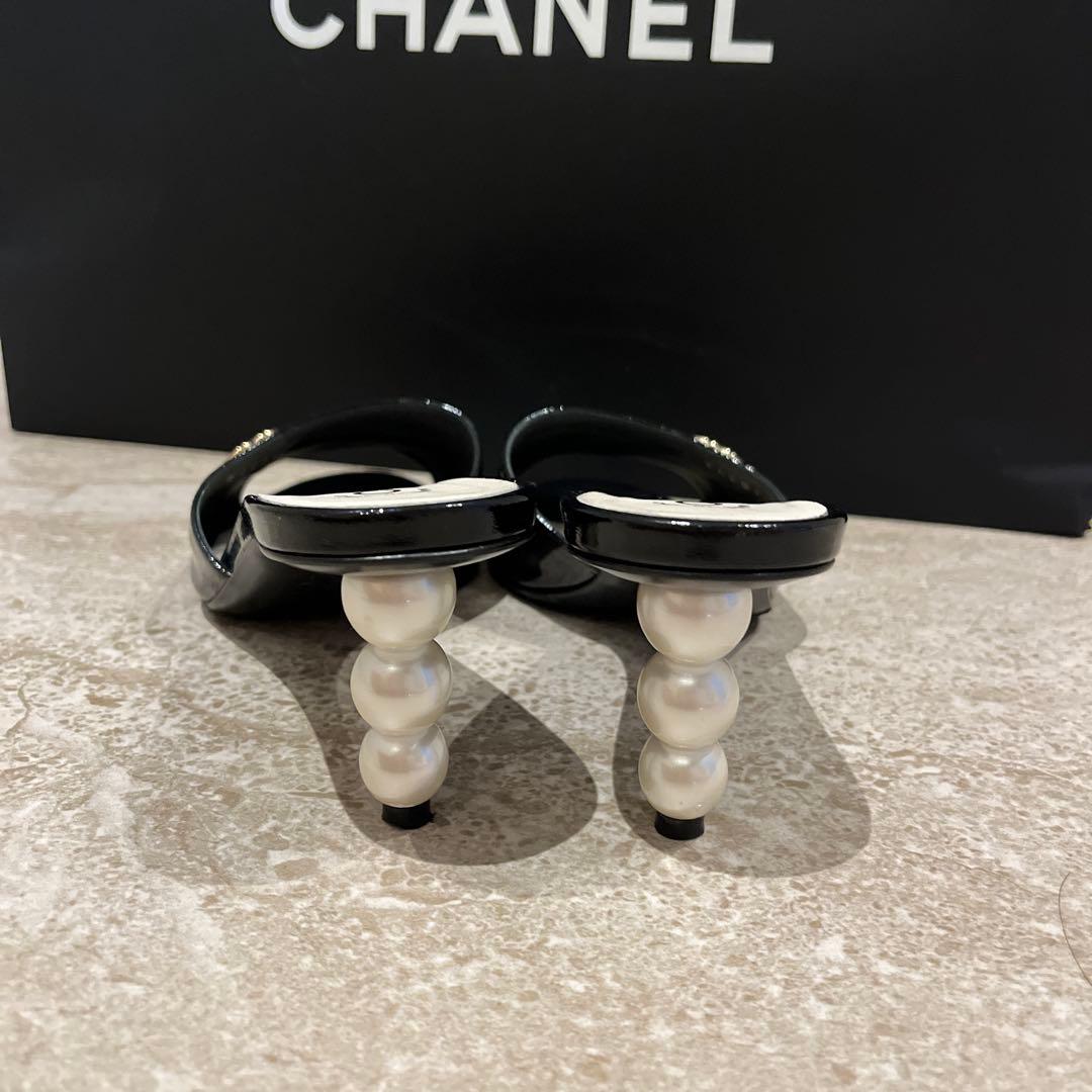 sahara！ CHANEL ブラック パールヒール ミュール