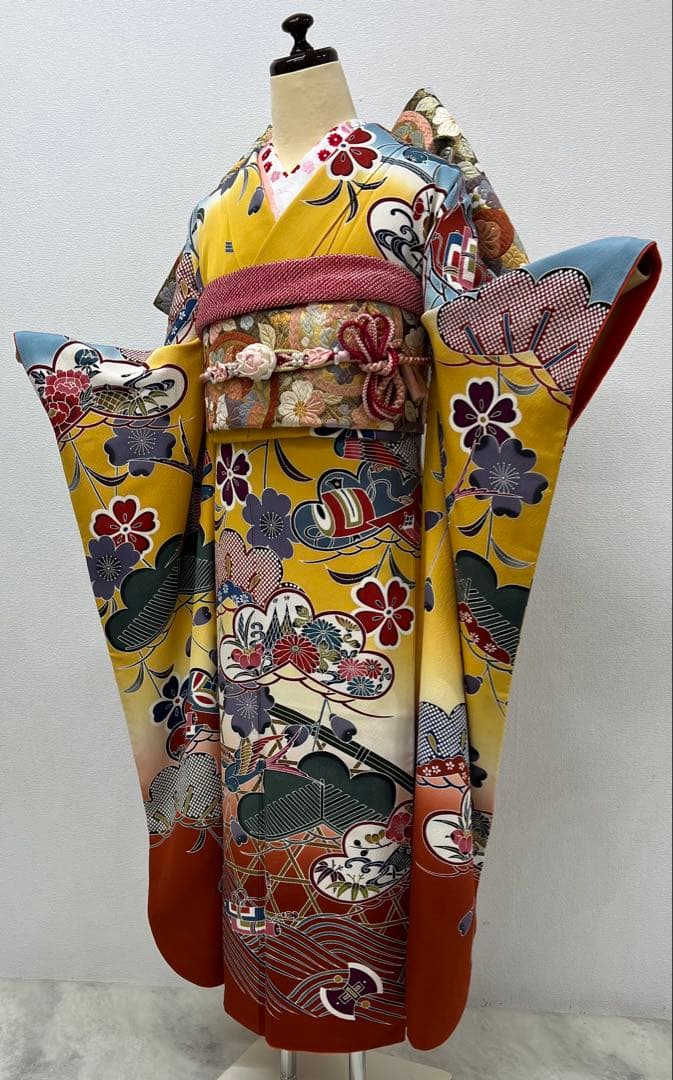紅型染め　振り袖　フルセット　別誂長襦袢　成人式　美品　佐賀錦本唐織　753