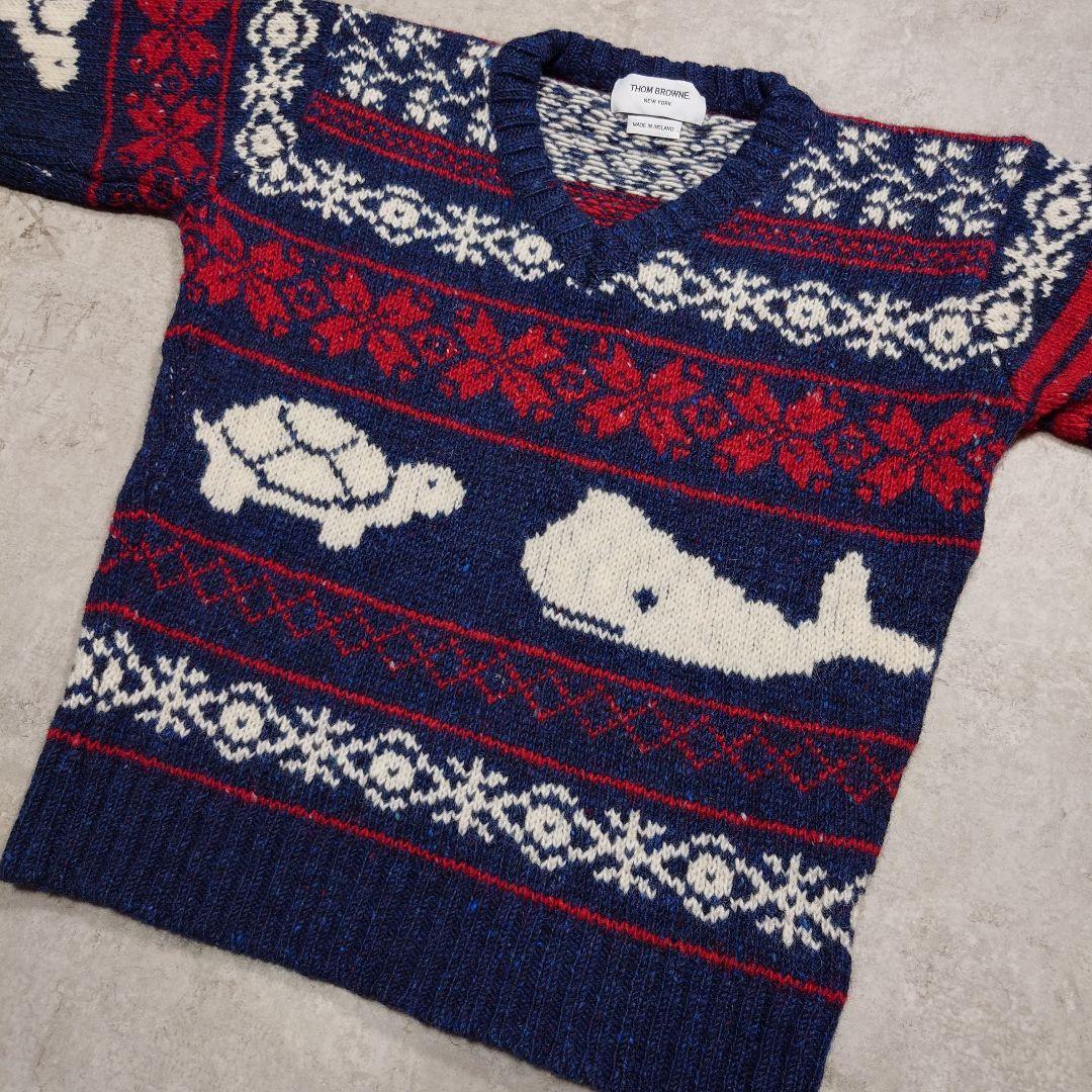 THOM BROWNE トムブラウン Vネックニット ウールモヘア 3