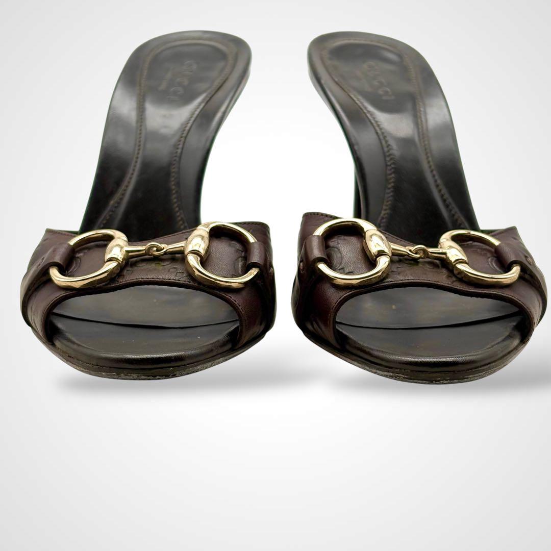 GUCCI グッチ シマ ホースビット サンダル ハイヒール レザー ブラウン