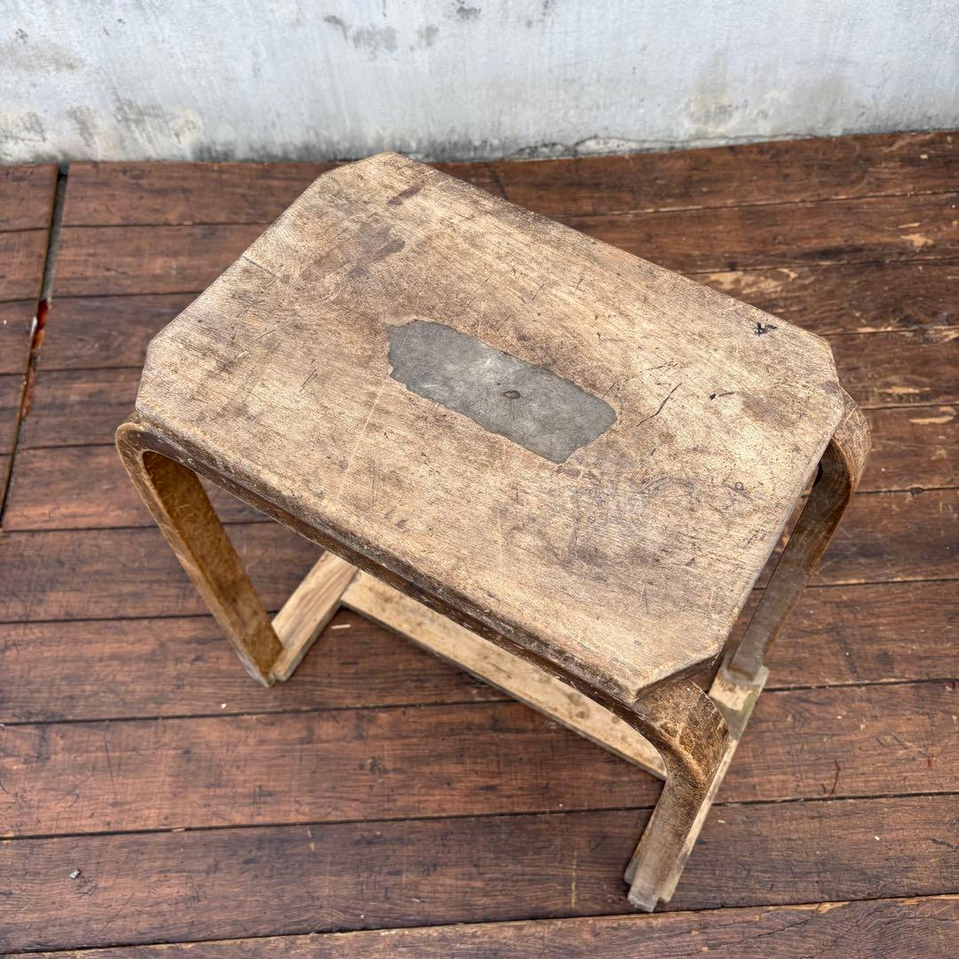 C1 昭和レトロ 古道具 無垢材 木製椅子 プライウッドスツール 古家具 花台