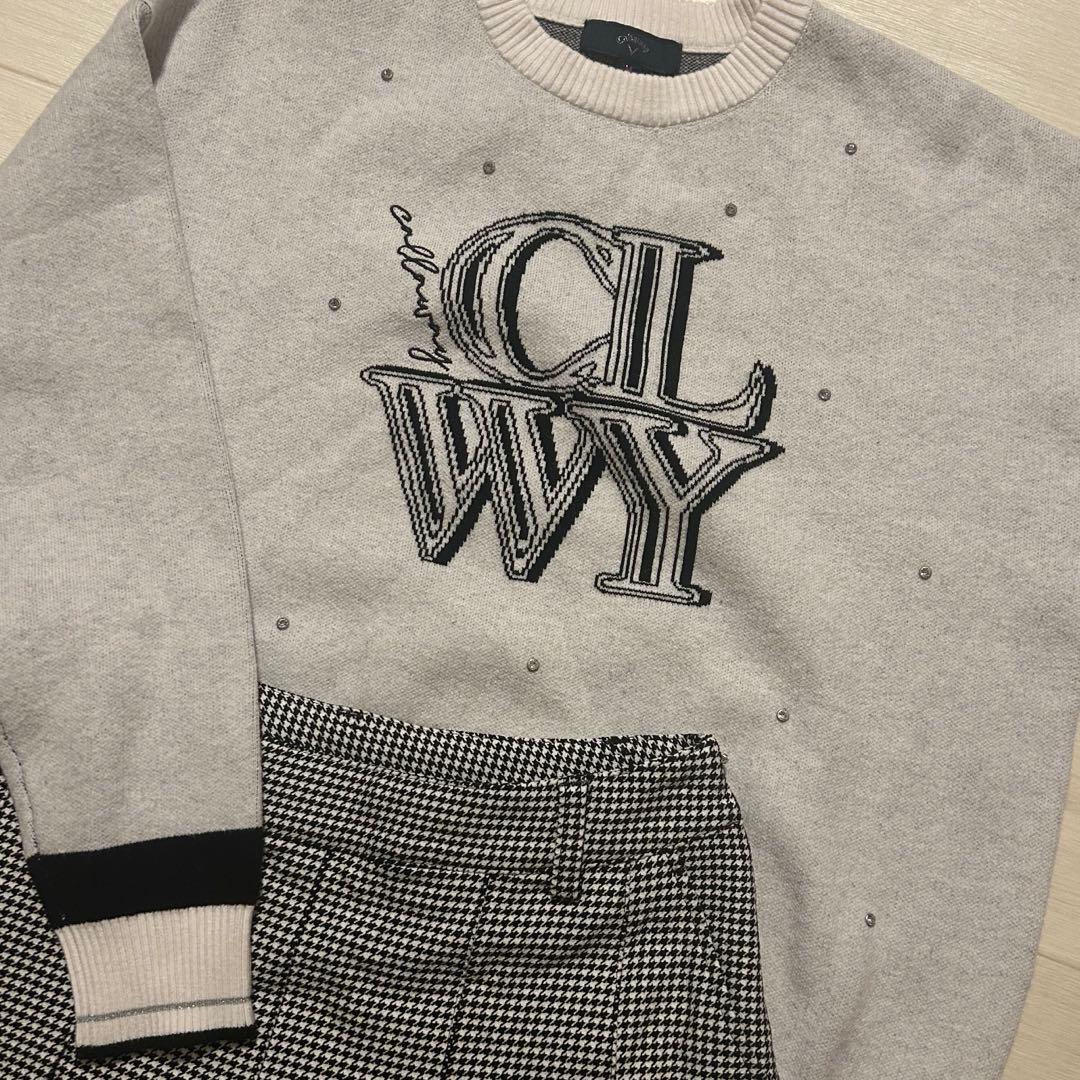 キャロウェイ コーデ セット 千鳥柄 ストーン ニット トップス スカート S