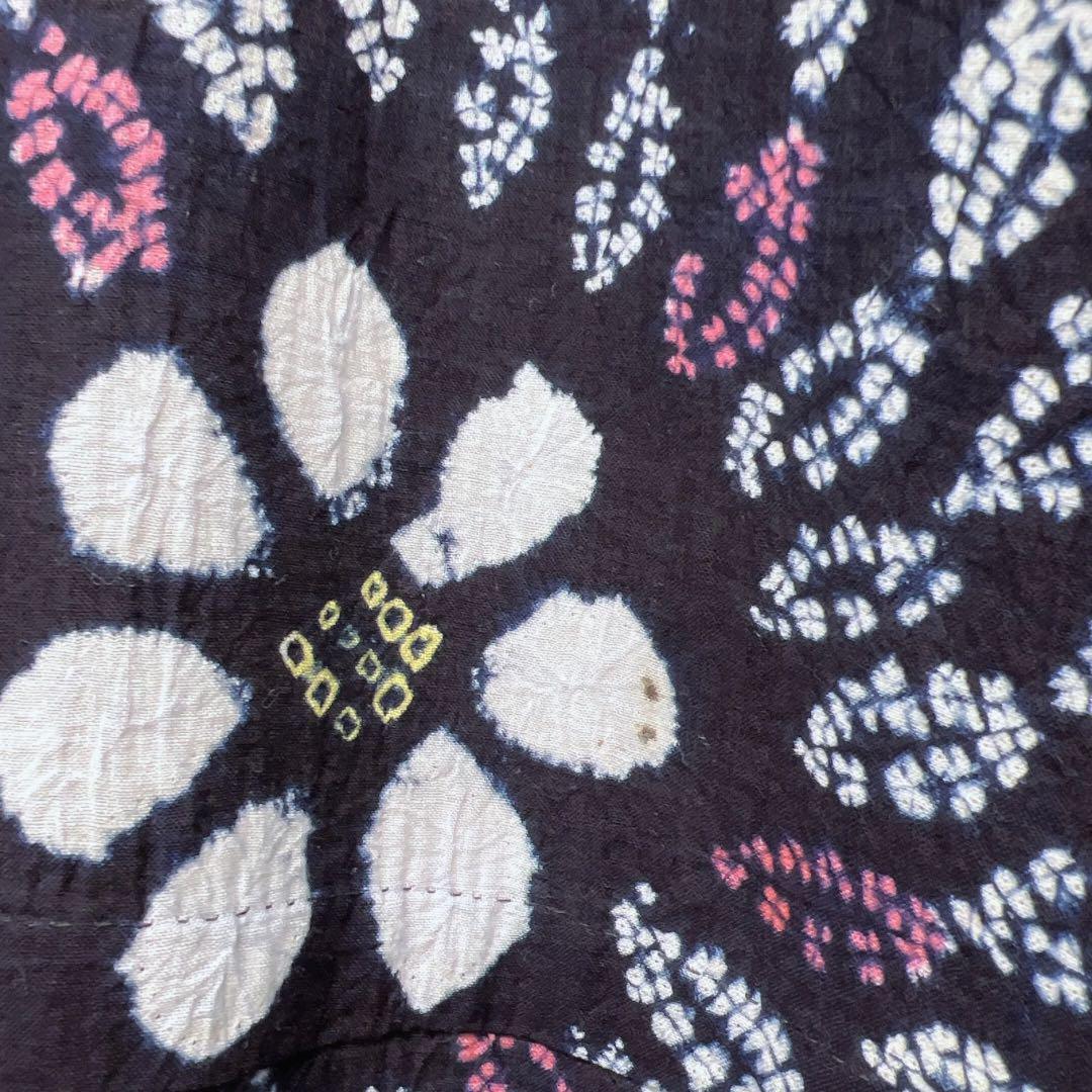 浴衣　有松鳴海絞り　渦巻き　花模様　白　ピンク　着物　054w p