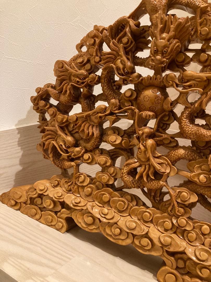 木彫り　一刀彫　9龍　一級品　骨董品