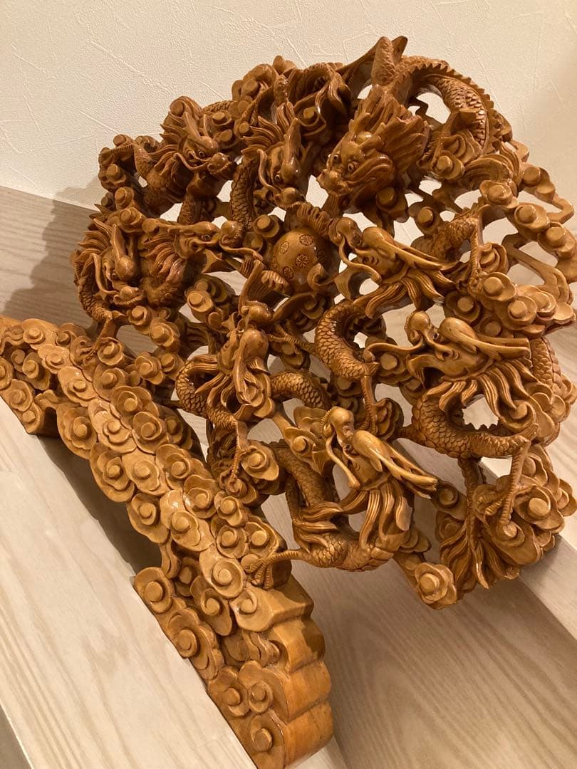 木彫り　一刀彫　9龍　一級品　骨董品