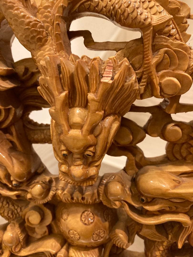 木彫り　一刀彫　9龍　一級品　骨董品