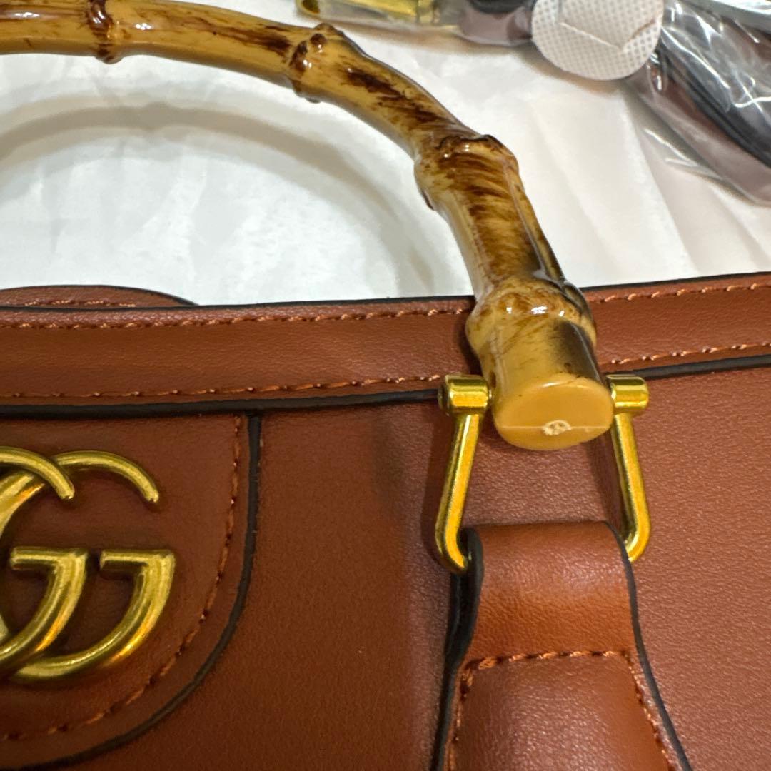 ブラウン バンブーハンドバッグ　バレンタイン