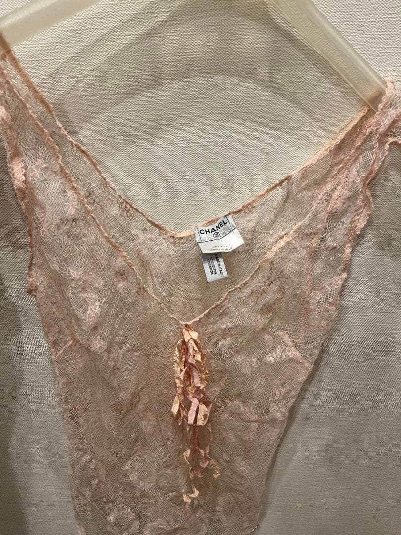 CHANEL ピンク レース Vネック キャミソール