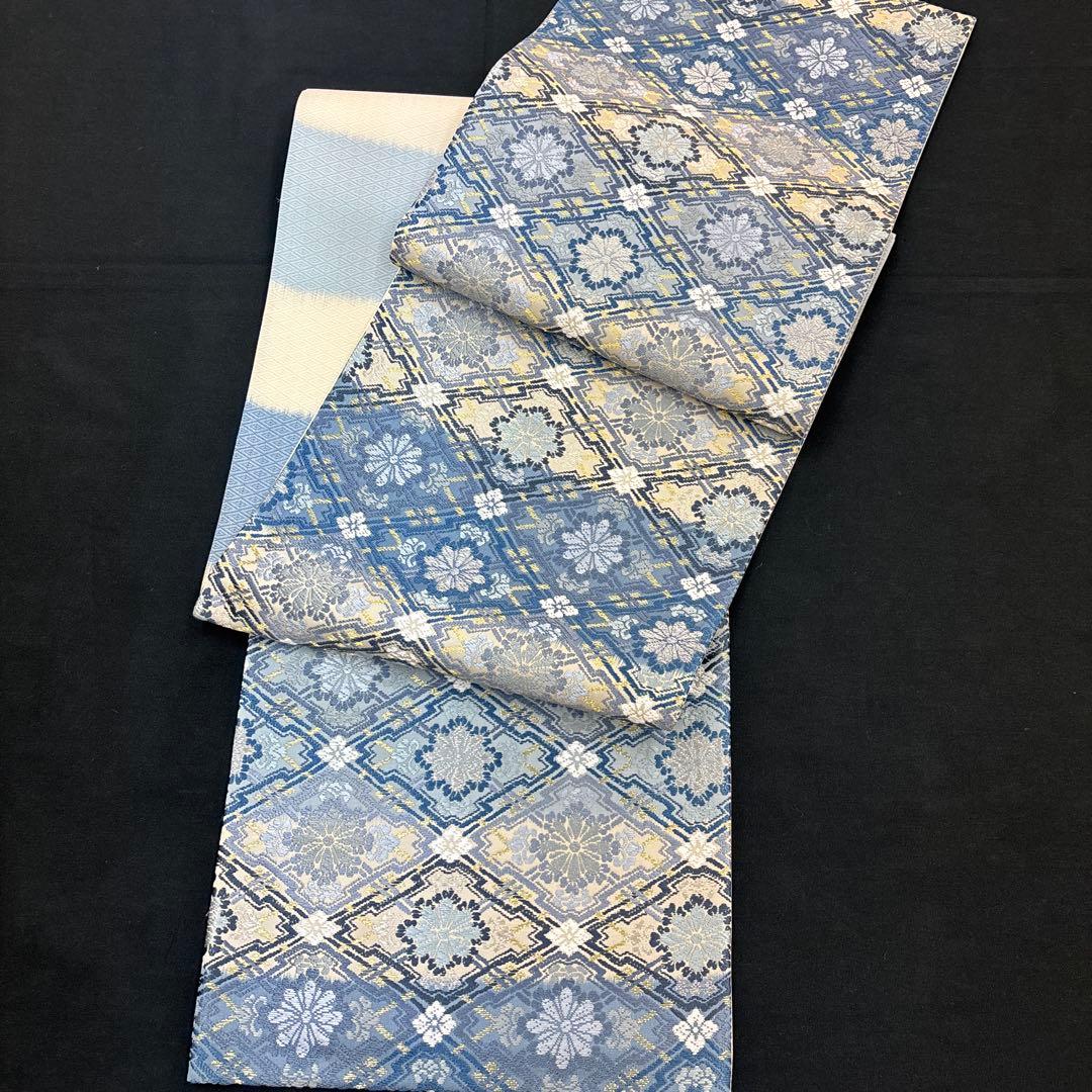 新品特選京都帯の名門細尾取扱い西陣藍染横段ボカシ袋帯（色留袖、訪問着、色無地）