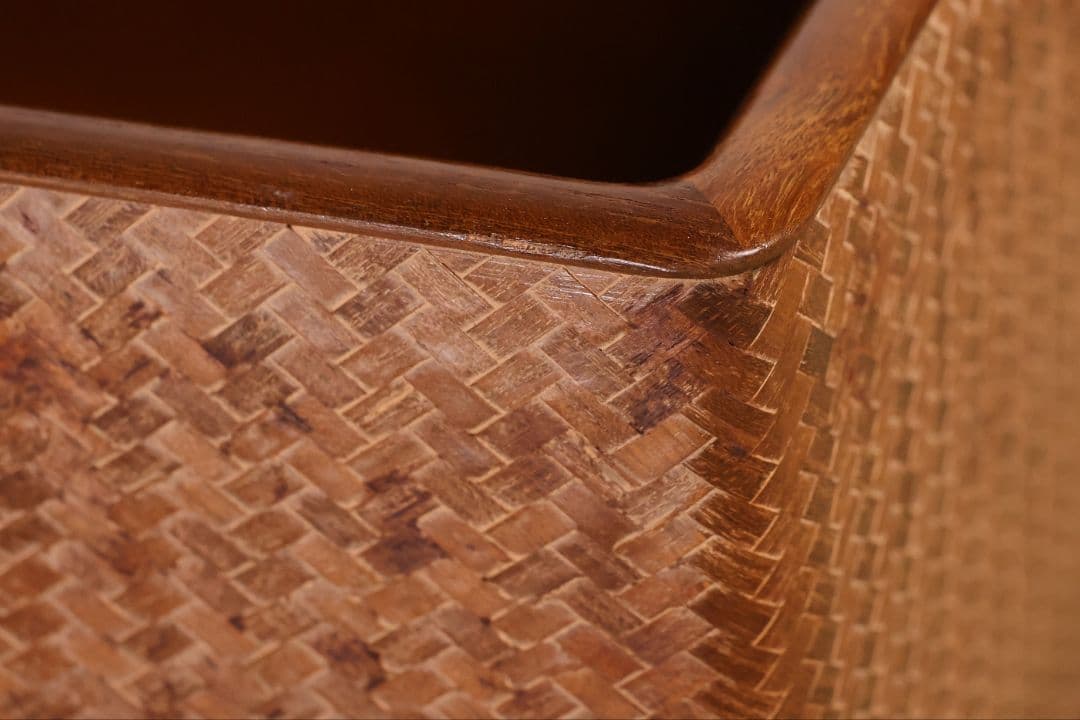 平安 象彦造 桑 網代 角形 火鉢 一対 幅32cm 古民具 木製【MB105】