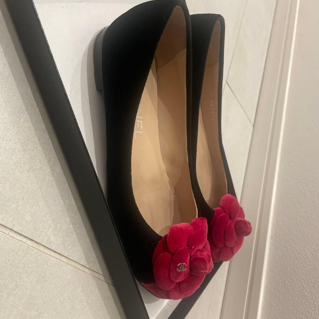 CHANEL★カメリアベルベットバレエシューズ36
