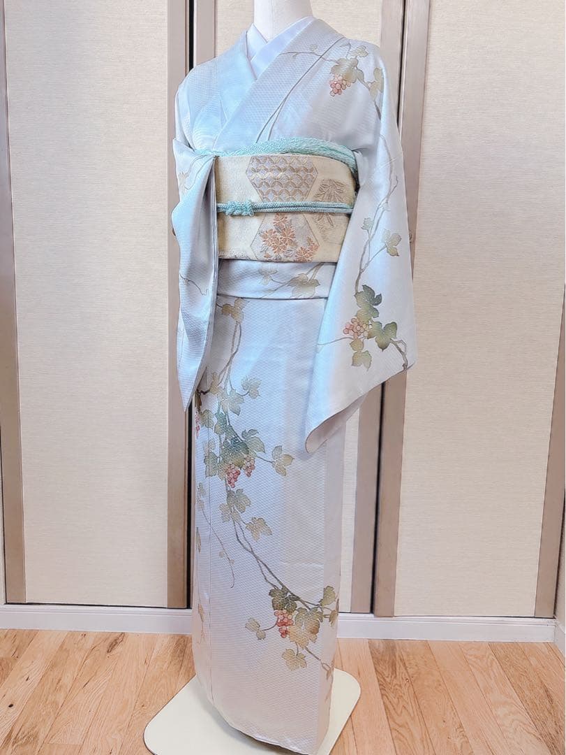 美品　訪問着　フルセット 本加賀友禅 裄66 葡萄 卒業式　入学式　M グレー