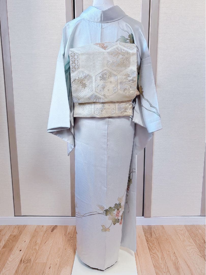 美品　訪問着　フルセット 本加賀友禅 裄66 葡萄 卒業式　入学式　M グレー