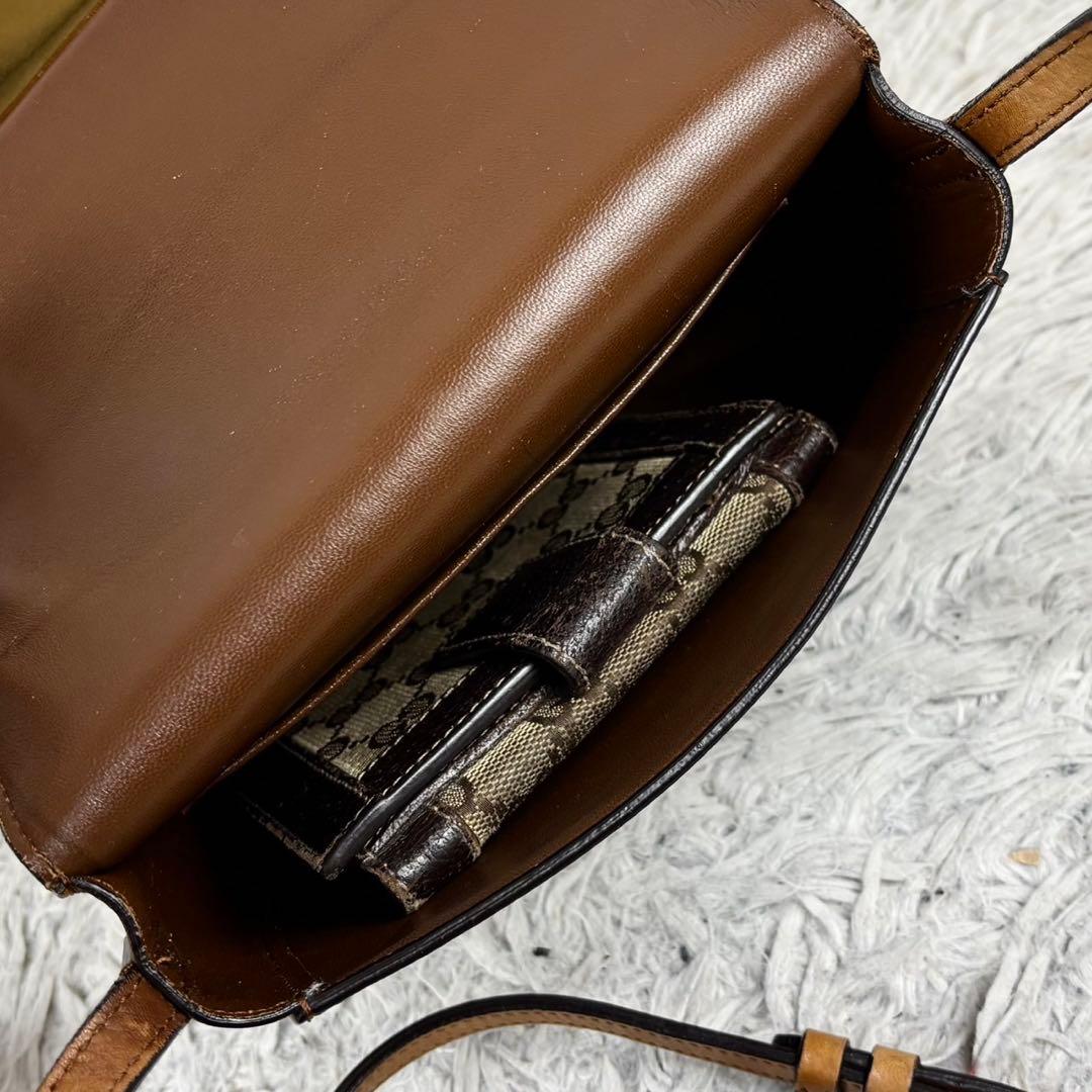 美品 CELINE レザー ショルダーバッグ マカダム柄 斜め掛け ブラウン 茶