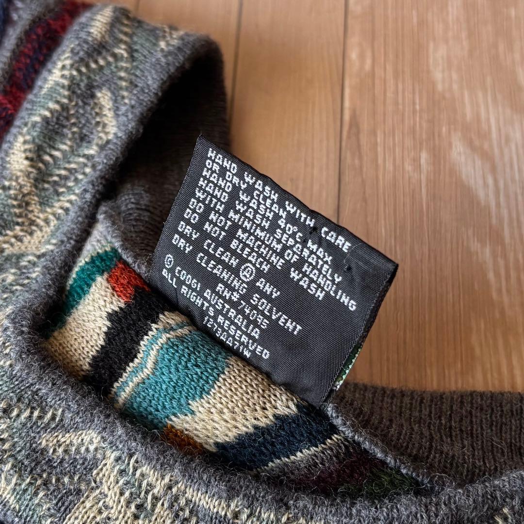 90s COOGI 3Dニット 総柄セーター 幾何学 柄ニット 希少配色 寒色