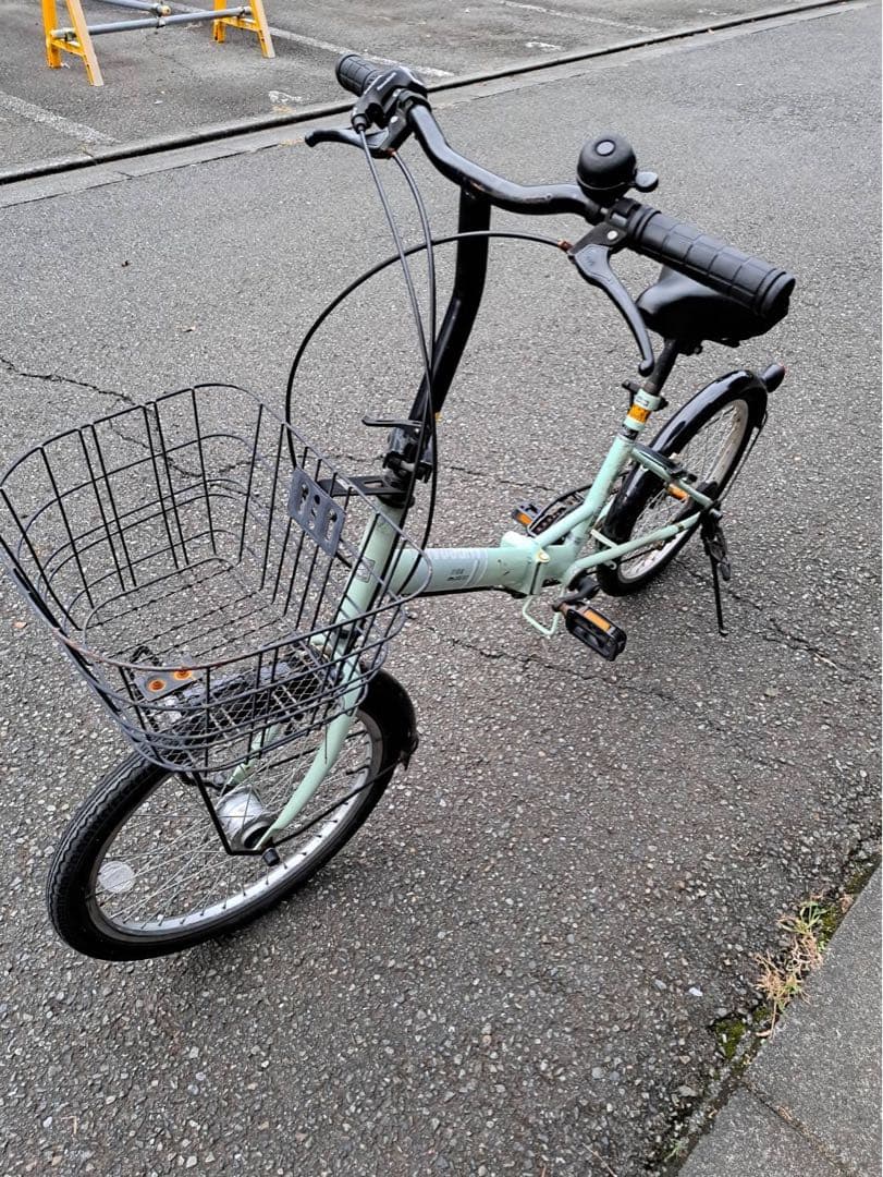 折りたたみ変速六段自転車 ミントグリーン 20インチライト付き