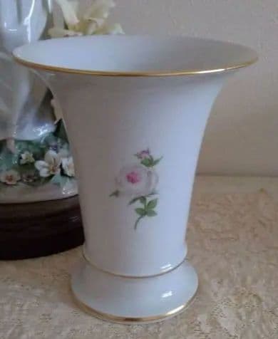 【専用】【未使用】Meissen ホワイトローズ／フラワーベース大 バラ柄金縁