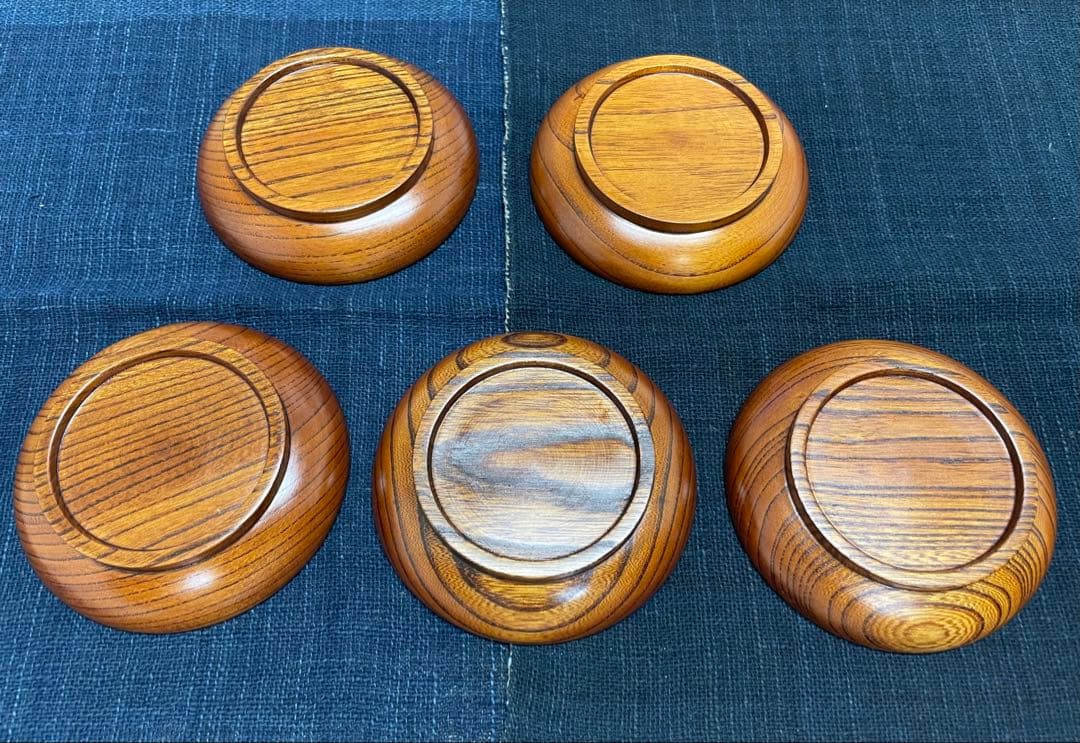 小島雄四郎さん　螺鈿　欅　小皿　茶托　5客セット