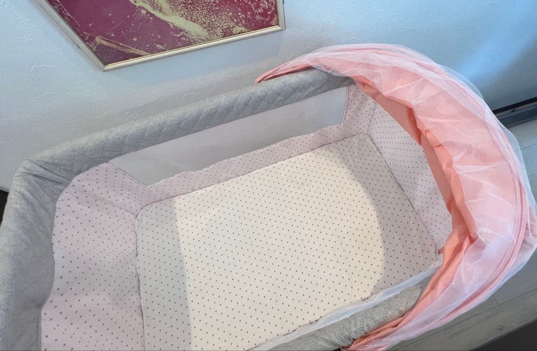 ベビーベッド 添い寝 新生児ベッド 調節可能 蚊帳付 ピンク キャスター付き