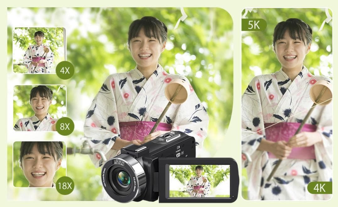 ビデオカメラ 5K 64MP IR ナイトビジョンカメラ 18倍 デジタルズーム