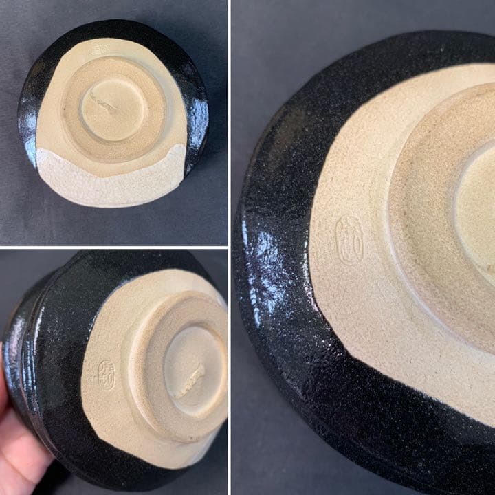 D851 送料無料　織部茶碗　黒織部　茶碗　花押　在銘　茶道具　茶室　茶道　共箱