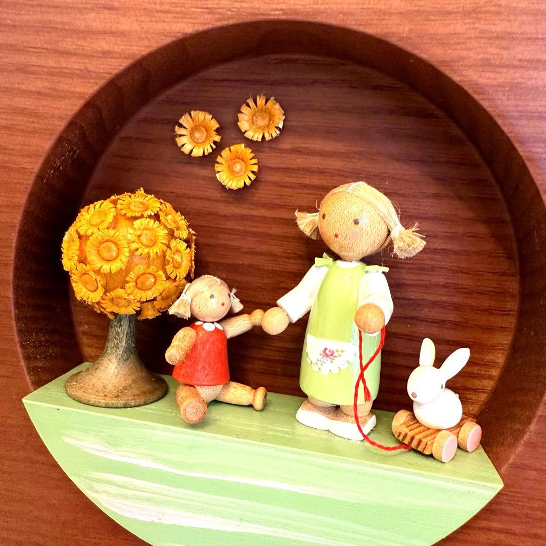 ドイツ　フラーデ　壁掛け　スタンド付き　女の子とおもちゃ　姉妹　うさぎ