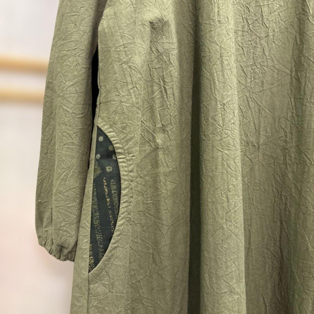 かぶり割烹着　深緑　シワ加工　日本製