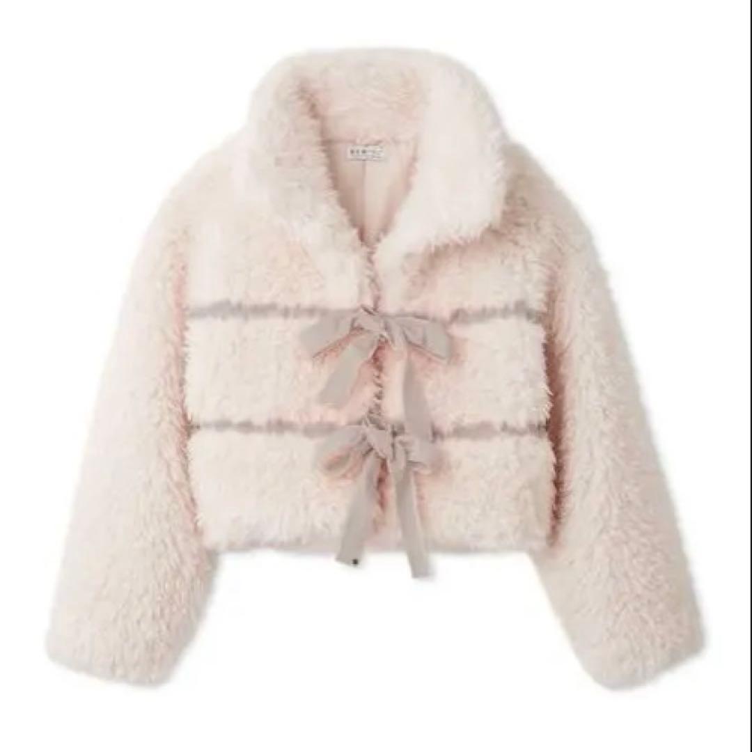 SNIDEL リボンボアショートコート