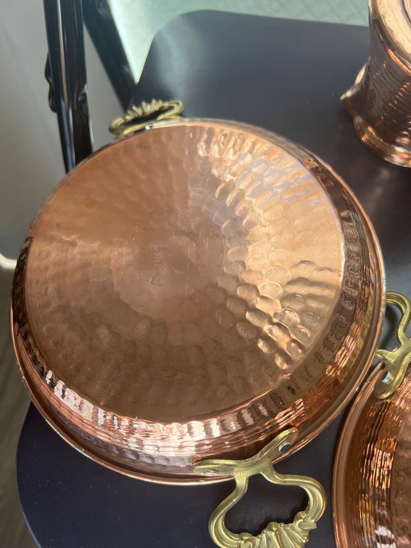 銅製ハンマード鍋セット 4点