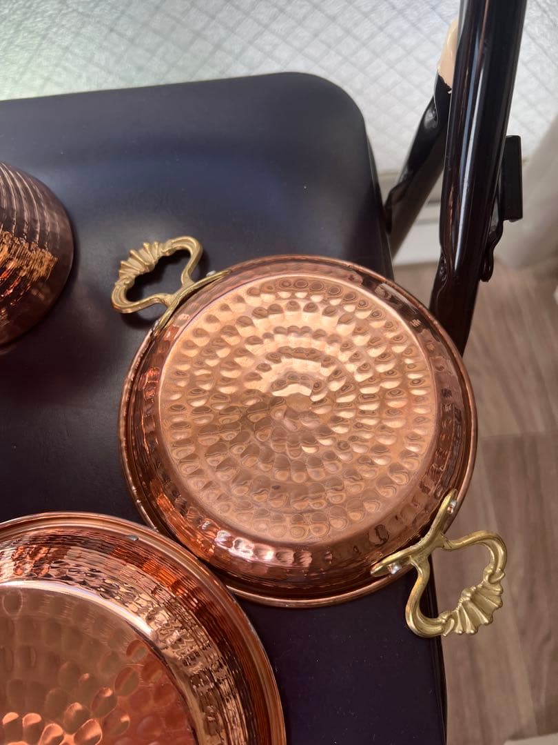 銅製ハンマード鍋セット 4点