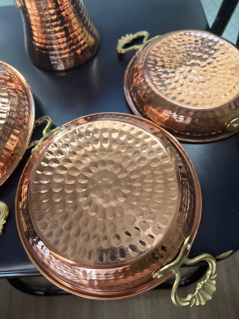 銅製ハンマード鍋セット 4点