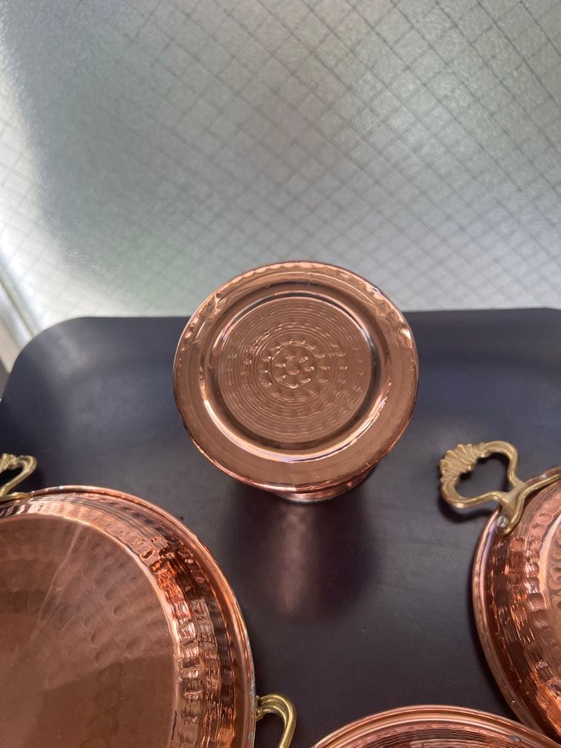 銅製ハンマード鍋セット 4点